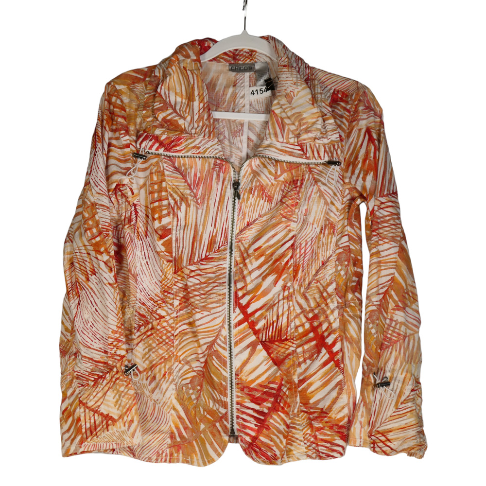 Chicos Jacket Womens Size 1 Medium Funnel Neck Full Zip Orange Lightweight